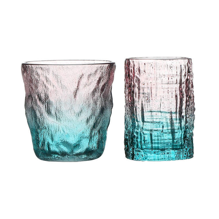 The high-grade colored pink-blue designer trend modern transparent lead-free crystal fancy whiskey glass